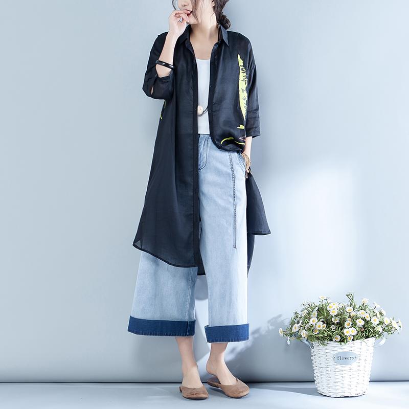 Letter Printed Single Breasted Long Shirt