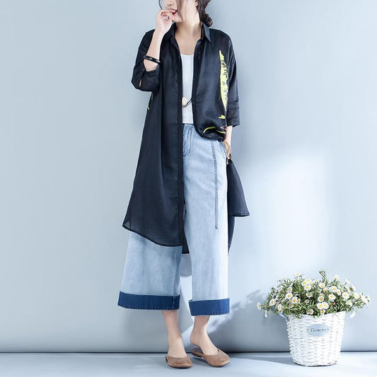 Letter Printed Single Breasted Long Shirt