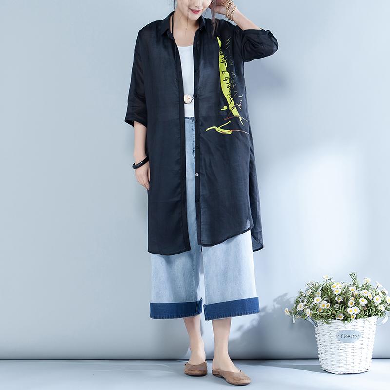 Letter Printed Single Breasted Long Shirt