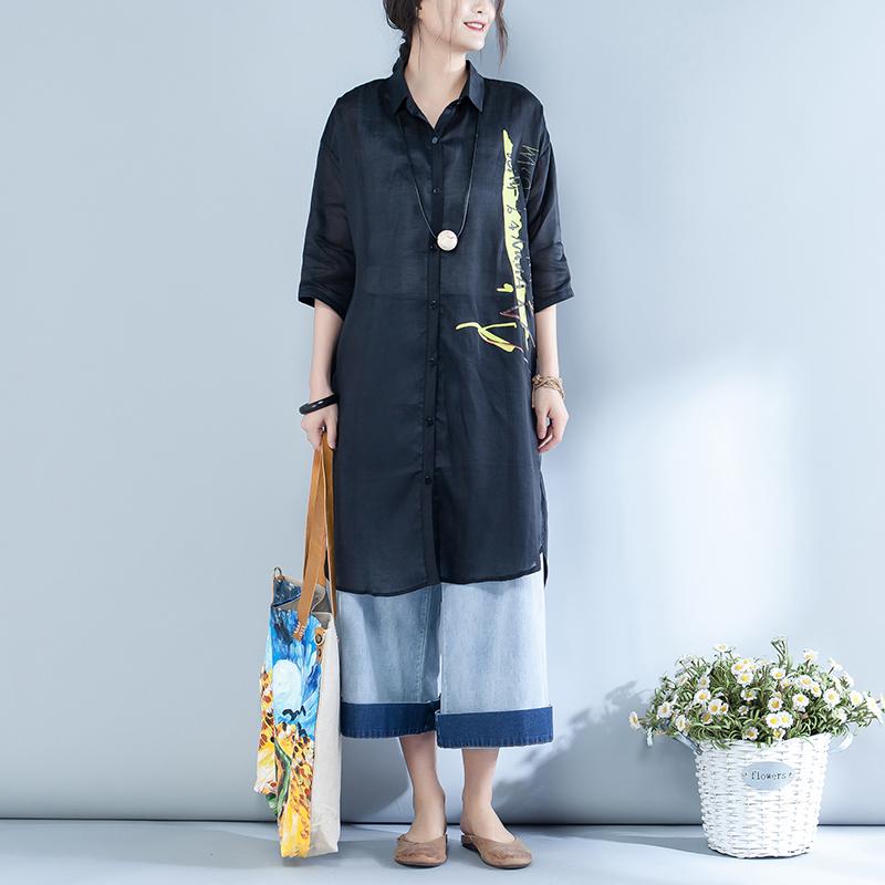 Letter Printed Single Breasted Long Shirt