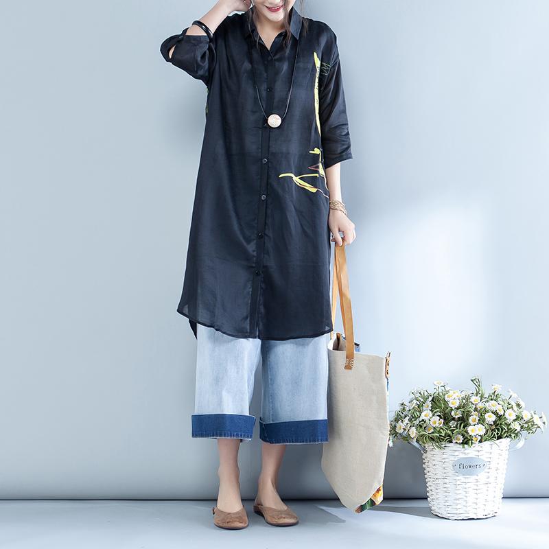 Letter Printed Single Breasted Long Shirt