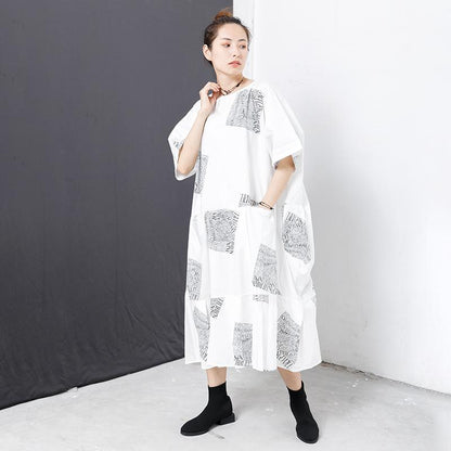 Letter Square Printed Pleated Midi Dress