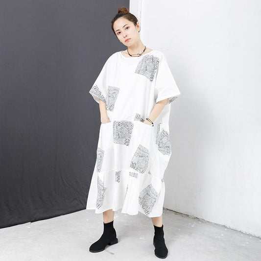 Letter Square Printed Pleated Midi Dress