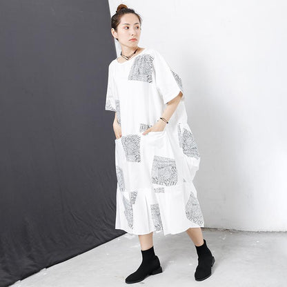 Letter Square Printed Pleated Midi Dress