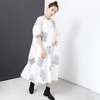 Letter Square Printed Pleated Midi Dress