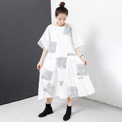Letter Square Printed Pleated Midi Dress