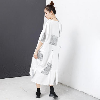 Letter Square Printed Pleated Midi Dress