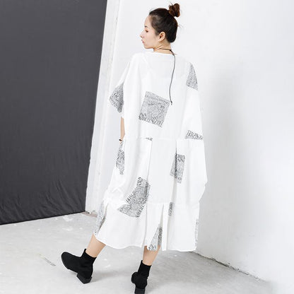 Letter Square Printed Pleated Midi Dress