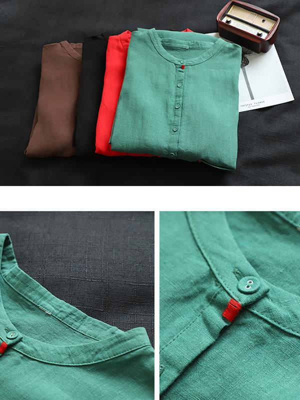 Linen A-Line Loose Short Sleeve Embroidery Dress