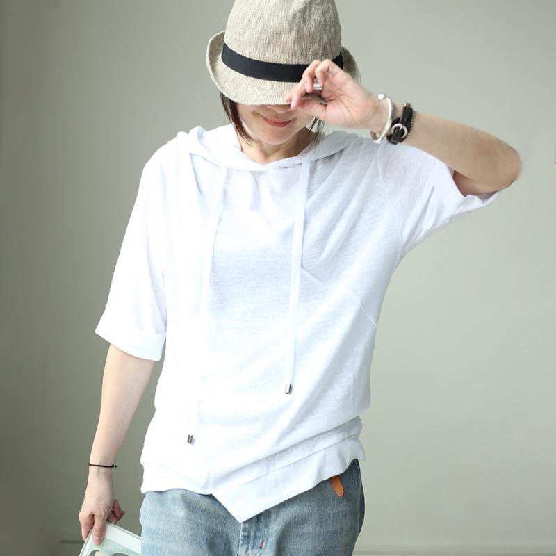 Linen Casual Batwing Sleeve Hooded Blouse