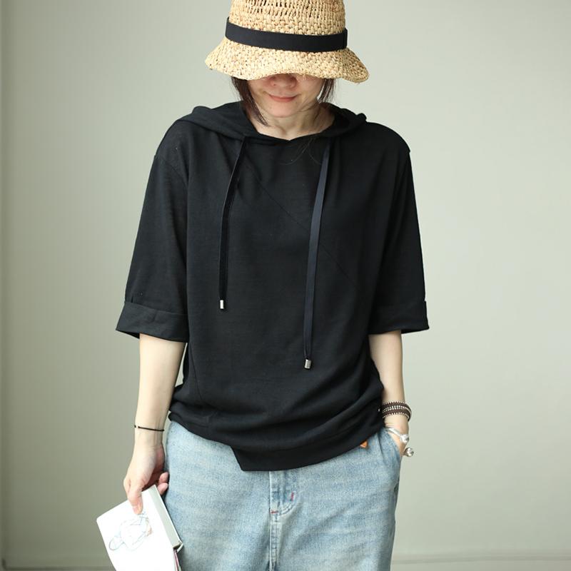 Linen Casual Batwing Sleeve Hooded Blouse