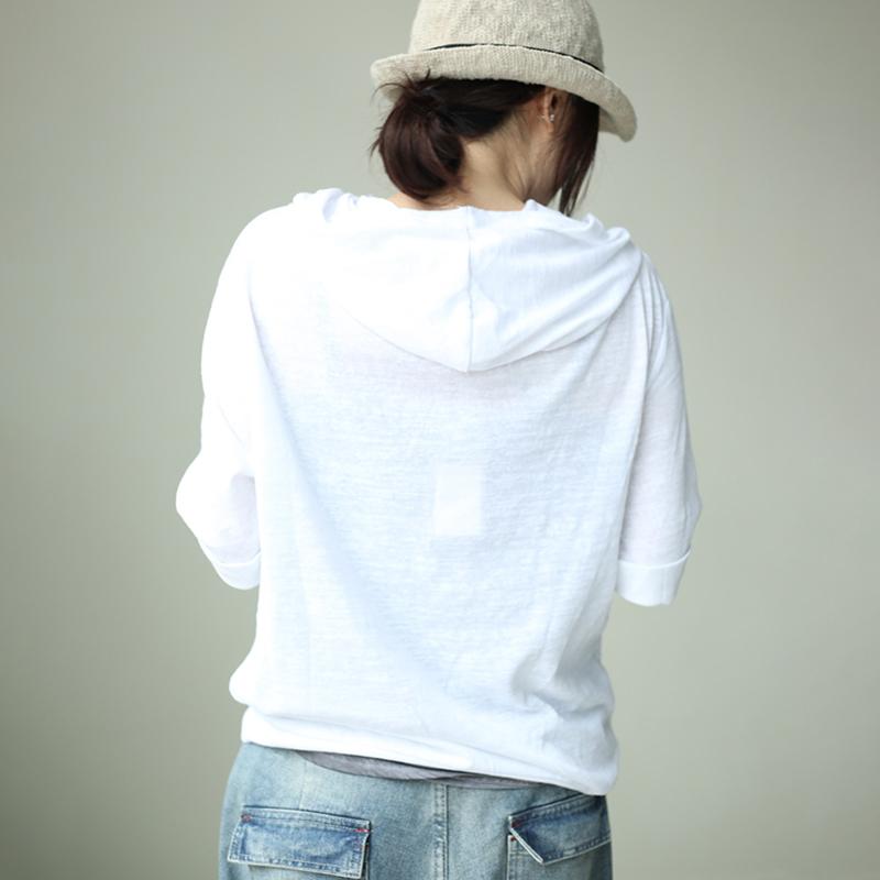 Linen Casual Batwing Sleeve Hooded Blouse