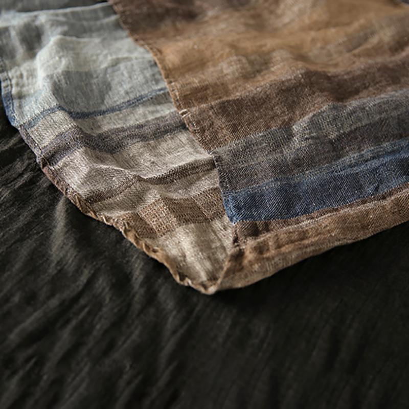 Linen Embroidery Striped Vintage Women Blouse