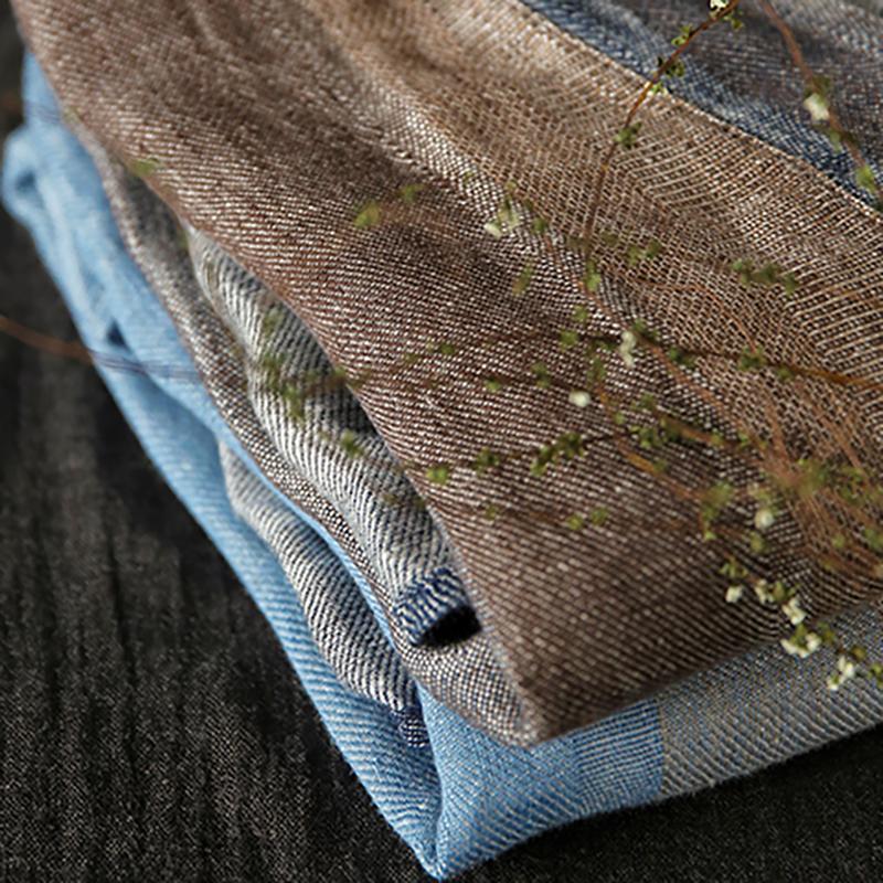 Linen Embroidery Striped Vintage Women Blouse