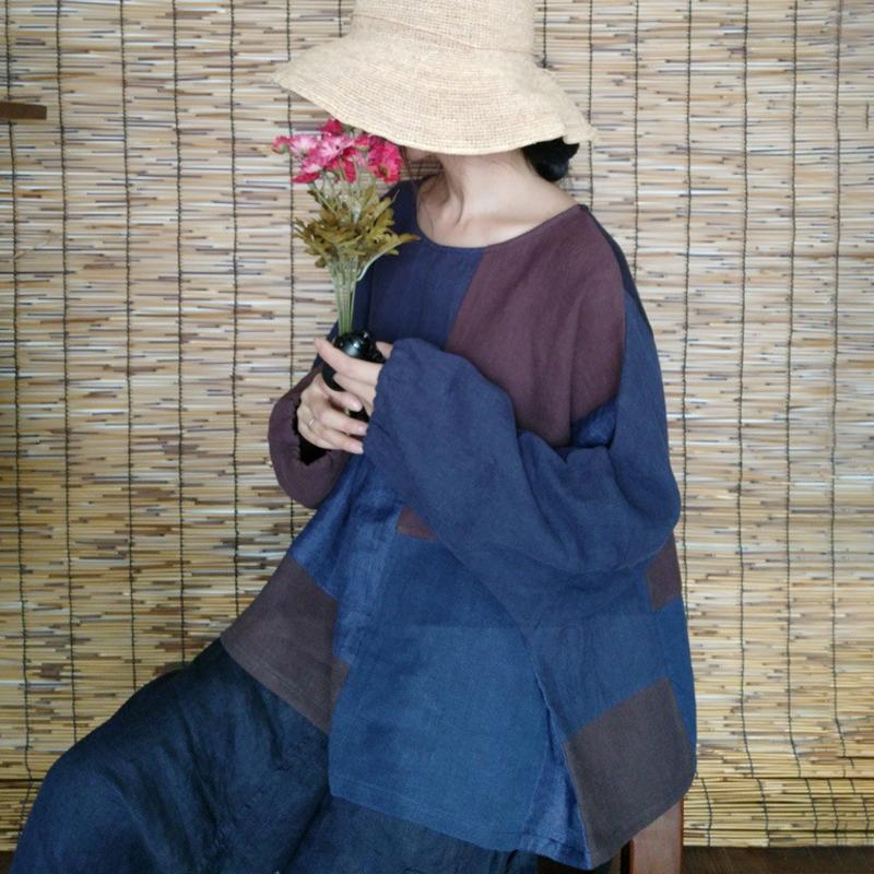 Linen Ethnic Bat-wing Sleeve Autumn Plus Size Top