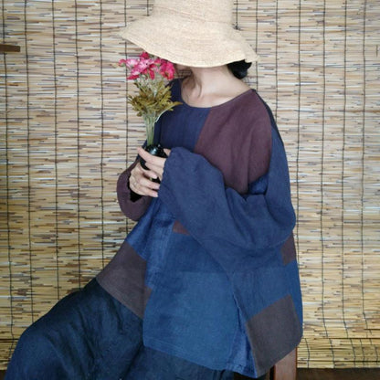 Linen Ethnic Bat-wing Sleeve Autumn Plus Size Top