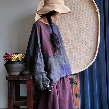 Linen Ethnic Bat-wing Sleeve Autumn Plus Size Top