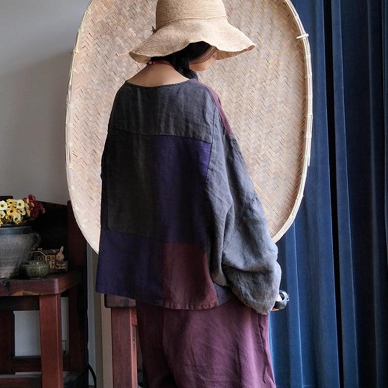 Linen Ethnic Bat-wing Sleeve Autumn Plus Size Top