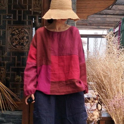 Linen Ethnic Bat-wing Sleeve Autumn Plus Size Top