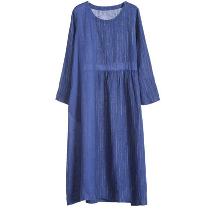 Linen Loose Solid Round Neck Plus Size Dress