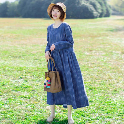 Linen Loose Solid Round Neck Plus Size Dress