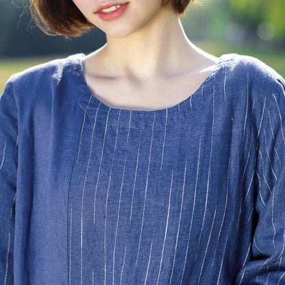 Linen Loose Solid Round Neck Plus Size Dress