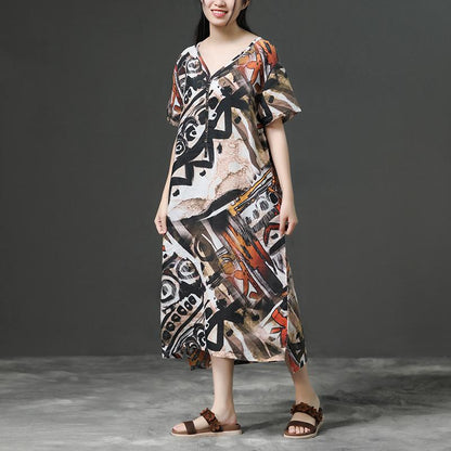 Linen Loose Summer Printing Casual Dress