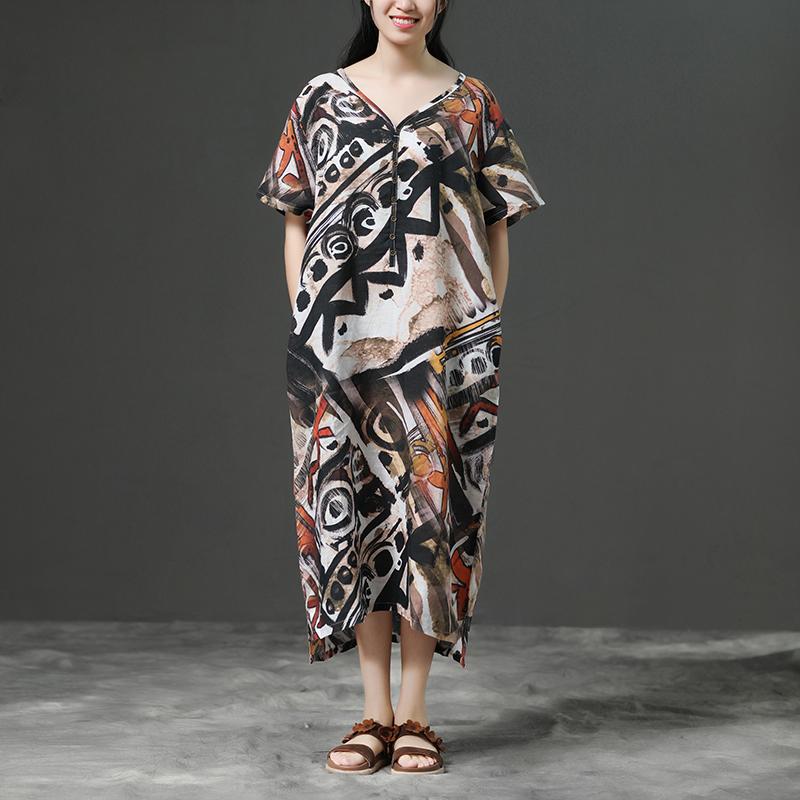 Linen Loose Summer Printing Casual Dress