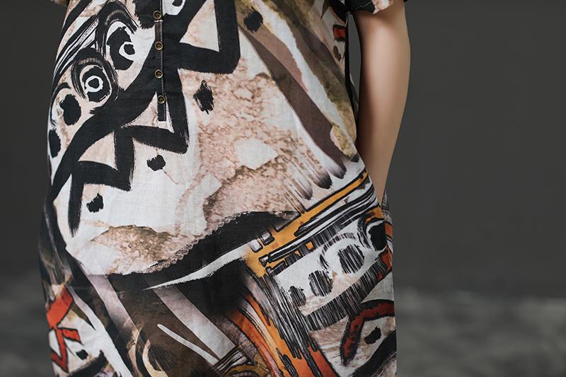 Linen Loose Summer Printing Casual Dress