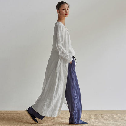 Linen Organ Pleats Solid Color Elegant Dress