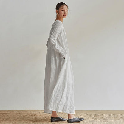 Linen Organ Pleats Solid Color Elegant Dress