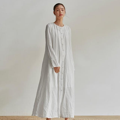 Linen Organ Pleats Solid Color Elegant Dress