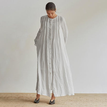 Linen Organ Pleats Solid Color Elegant Dress