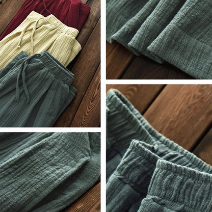 Linen Solid Color Women Wide Leg Pants