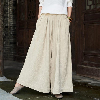 Linen Solid Color Women Wide Leg Pants