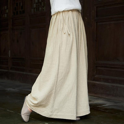 Linen Solid Color Women Wide Leg Pants