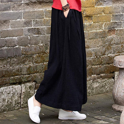 Linen Solid Color Women Wide Leg Pants