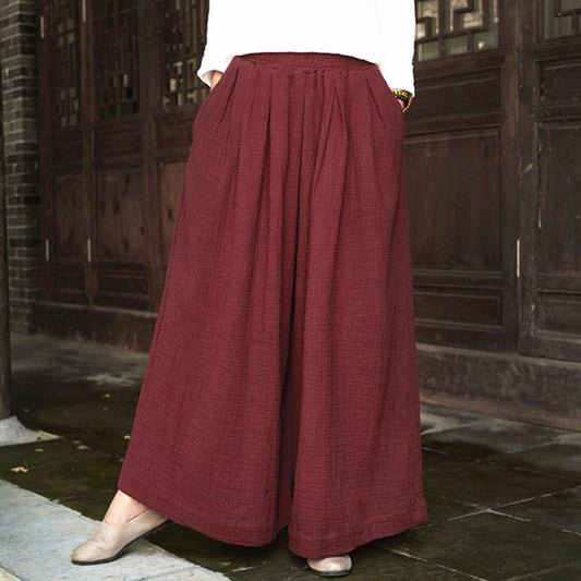 Linen Solid Color Women Wide Leg Pants