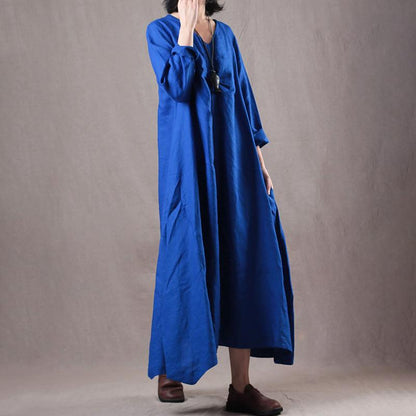 Linen Solid Loose A-Line Irregular Hem Casual Dress
