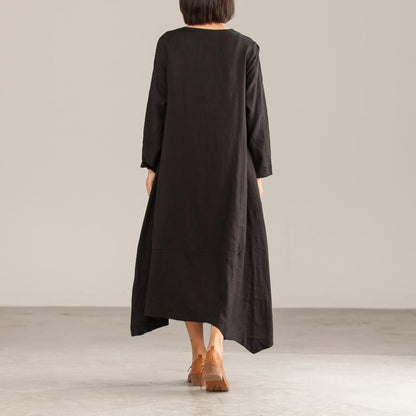 Linen Solid Loose A-Line Irregular Hem Casual Dress