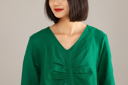 Linen Solid Loose A-Line Irregular Hem Casual Dress