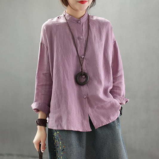 Linen Stand Collar Loose Vintage Shirt