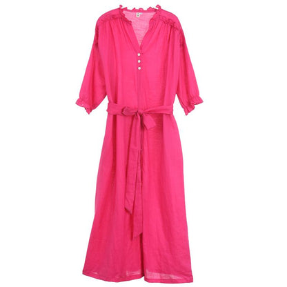 Linen Vintage Lace-Up Solid Women Dress