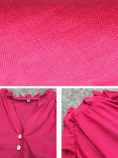 Linen Vintage Lace-Up Solid Women Dress