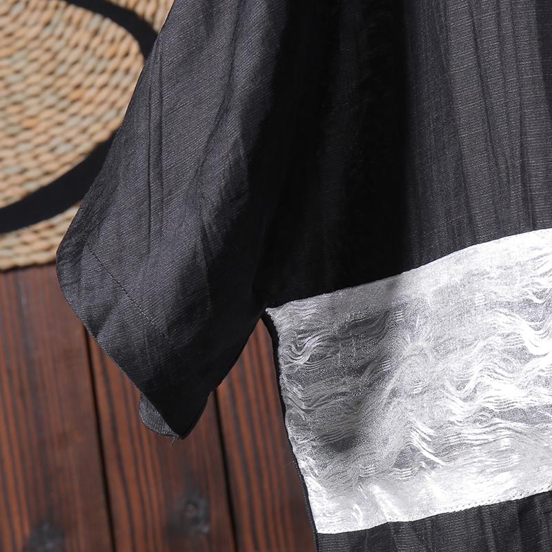 Linen Women Loose Splicing Casual T Shirt