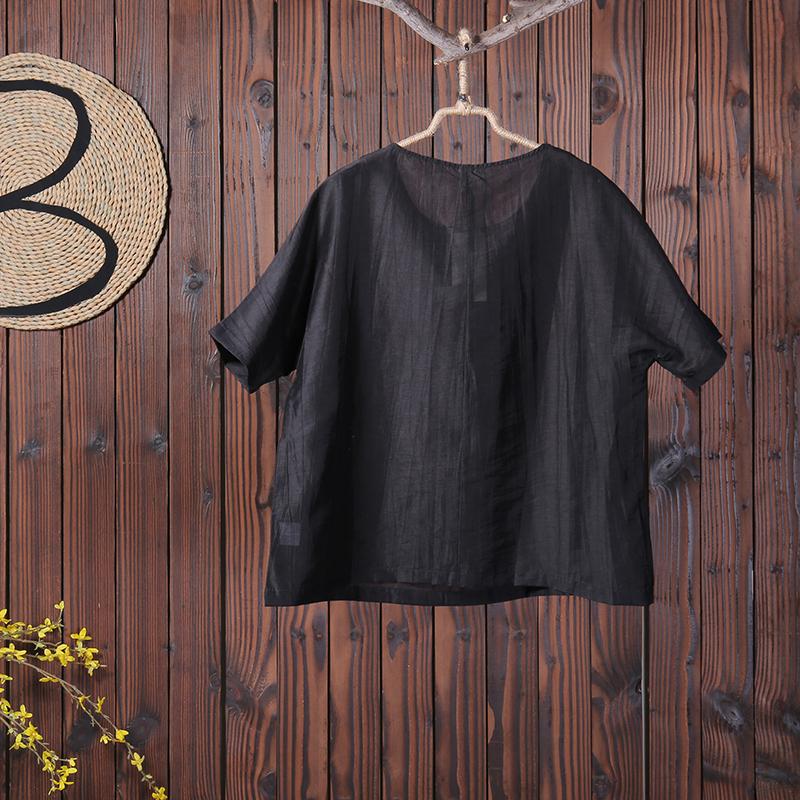 Linen Women Loose Splicing Casual T Shirt