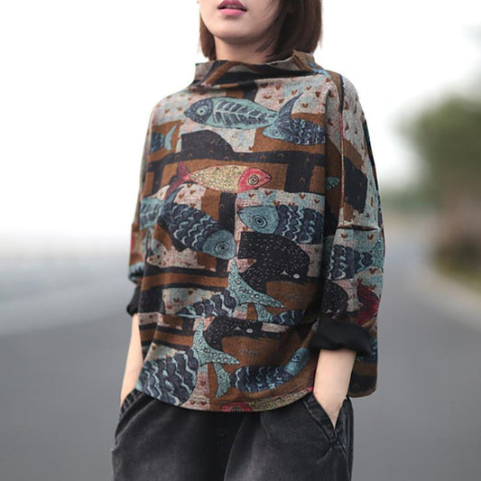 Literary Casual Fish Leaf Loose Blouse