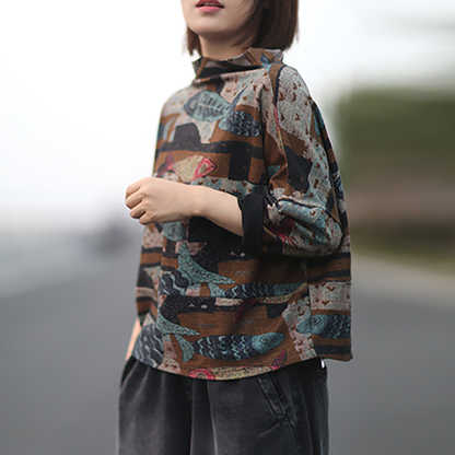 Literary Casual Fish Leaf Loose Blouse