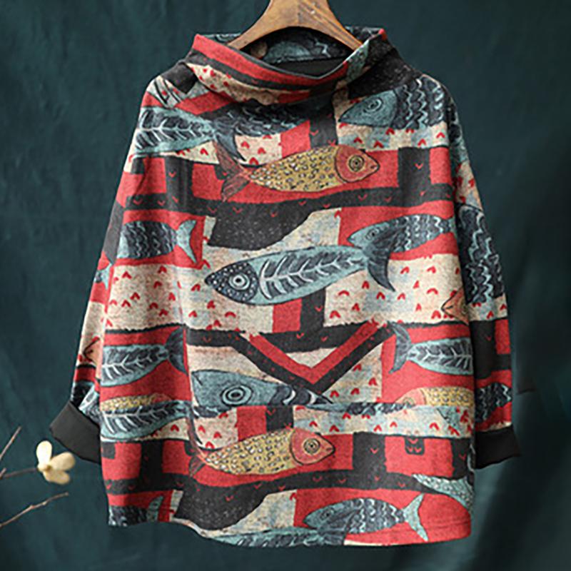 Literary Casual Fish Leaf Loose Blouse