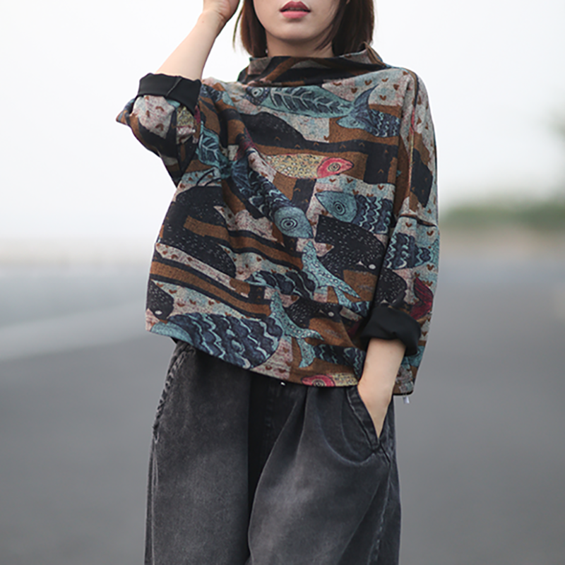 Literary Casual Fish Leaf Loose Blouse